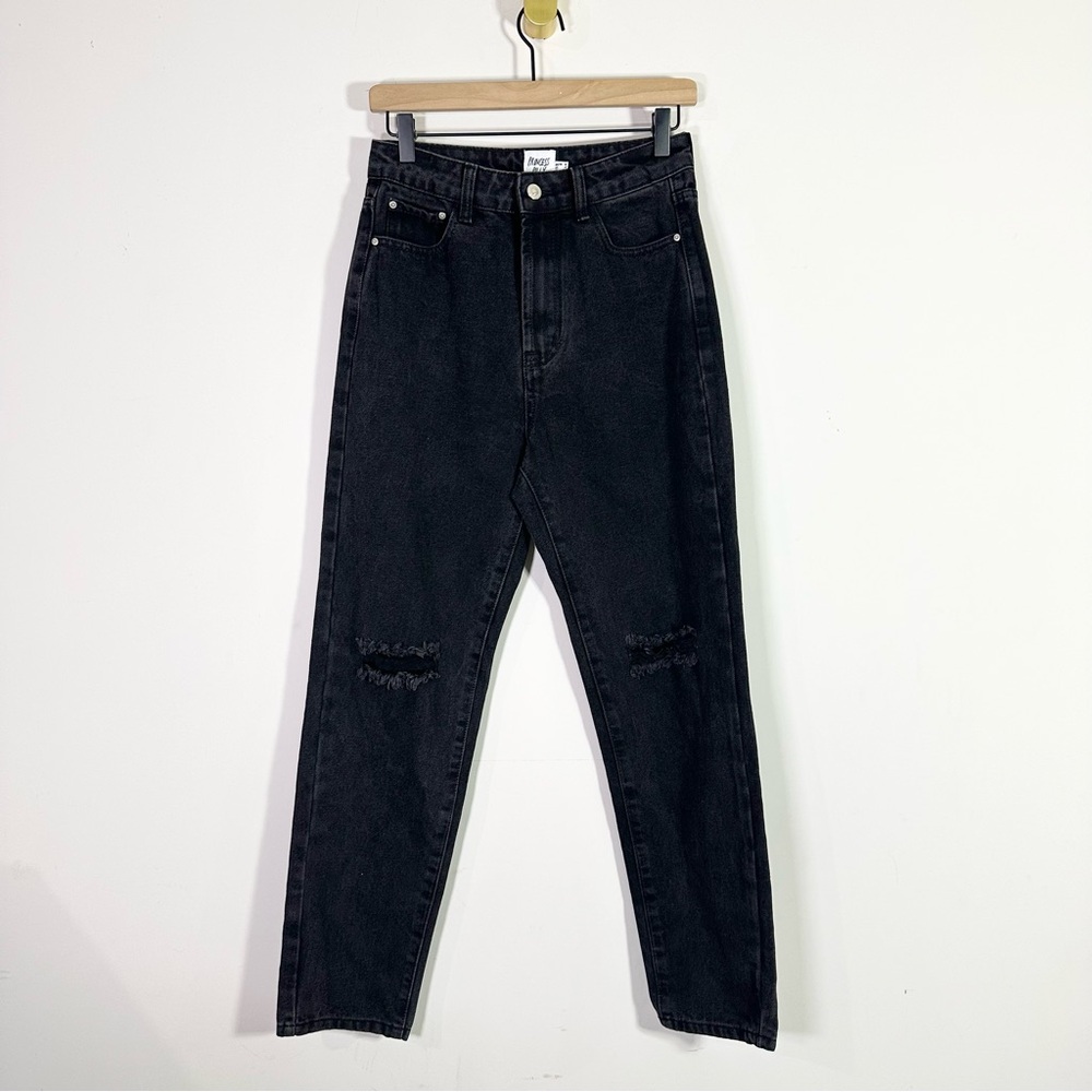 Princess Polly Black High Rise Distressed Straight Leg Jeans
